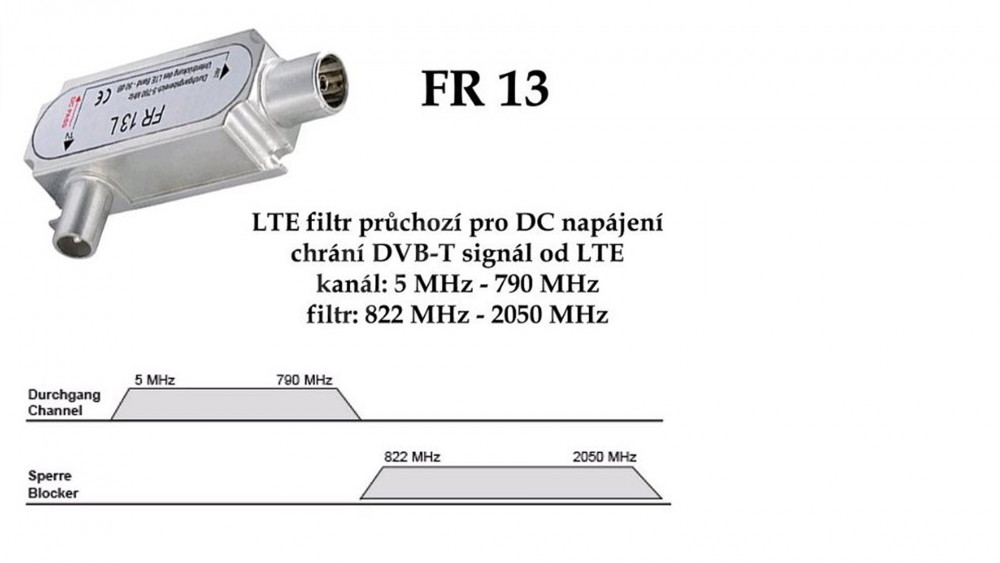 LTE filtr připojitelný přímo k TV, vhodný pro antény bez zesilovače, z nabídky alza.cz. Bohužel opět pro opouštěný standard DVB-T.