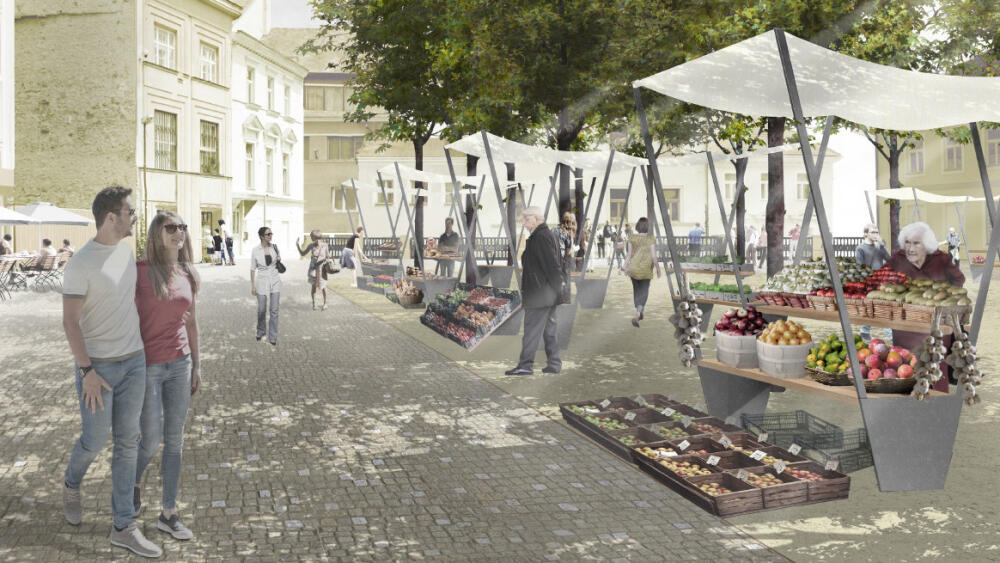 Rehwaldt Landscape Architects - lavičky, které lze překonfigurovat na prodejní stánky.