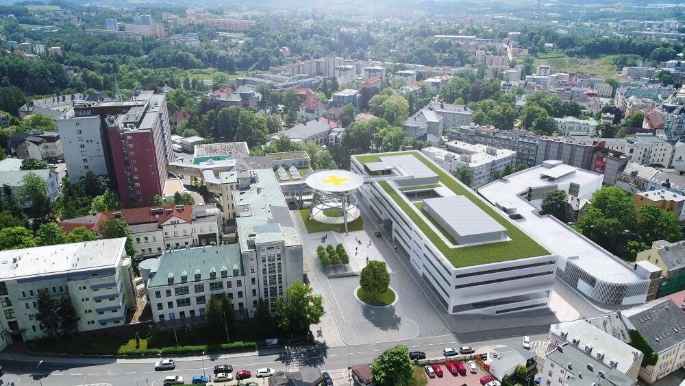 První etapa modernizace. Centrum urgentní medicíny a parkoviště s energocentrem na vizualizaci SIAL architekti a inženýři s.r.o.