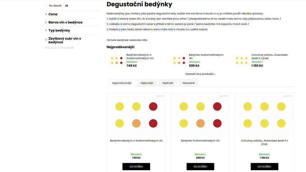 Winaři.cz, nabídka degustačních bedýnek.