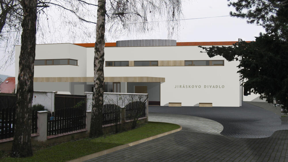 Po revitalizaci se původní vchod stane vchodem pro personál a účinkující. Vizualizace studia Adam Rujbr Architects s. r. o.