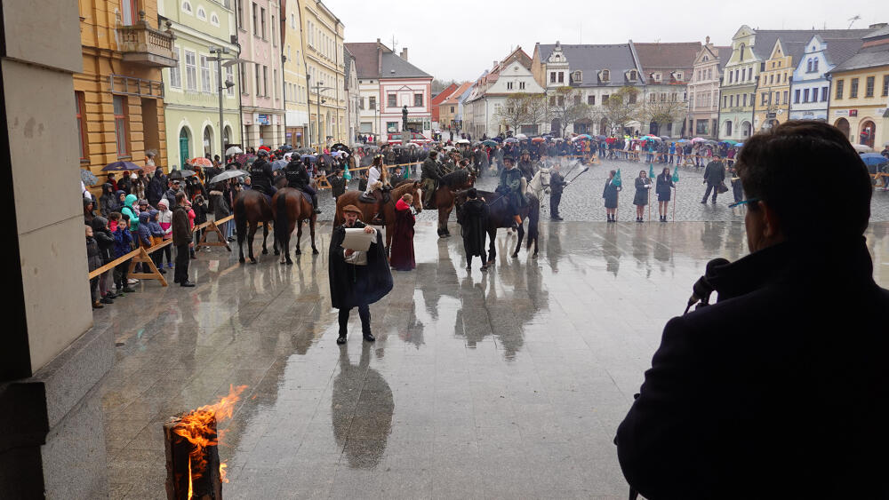 Přijetí průvodu Jiřím Stodůlkou, starostou Frýdlantu.
