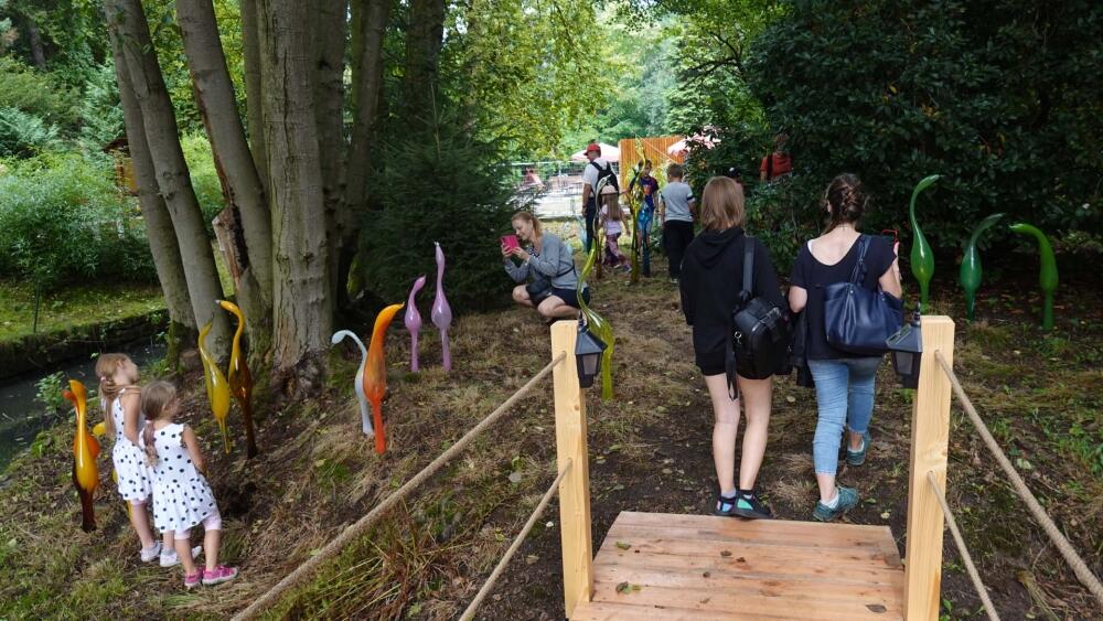 Účastníci slavnostního křtu nového přírůstku ZOO měli jedinečnou možnost vejít na jindy zavřený ostrůvek a vyfotit se s plameňáky.
