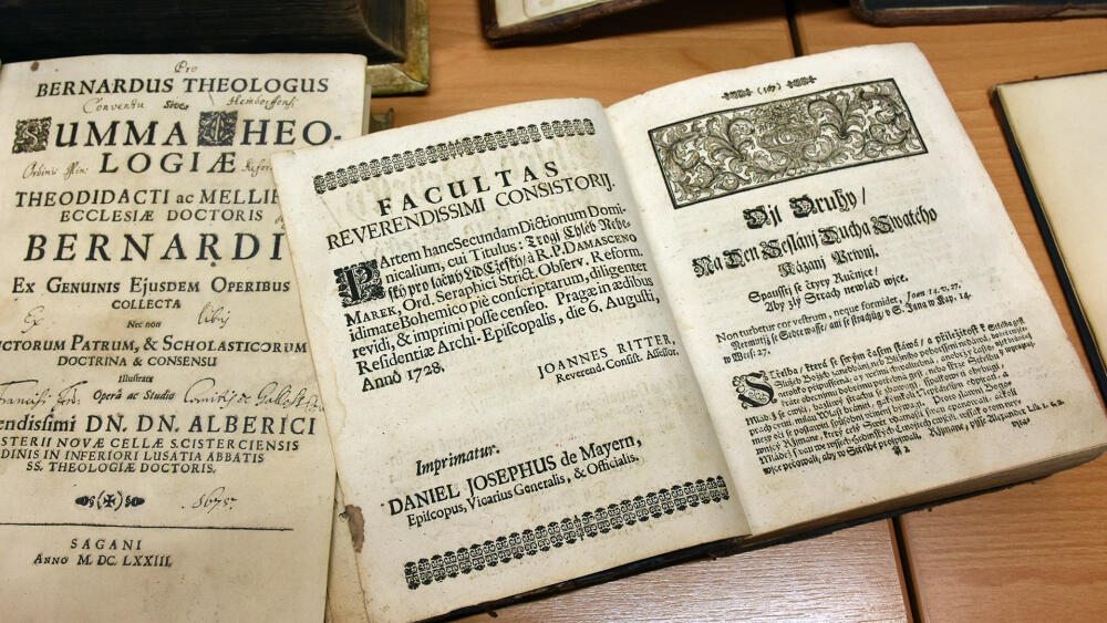 Dominují texty psané latinsky a německy, ale pár titulů je v češtině. Pravda, při letmém pohledu to můžete přehlédnout.