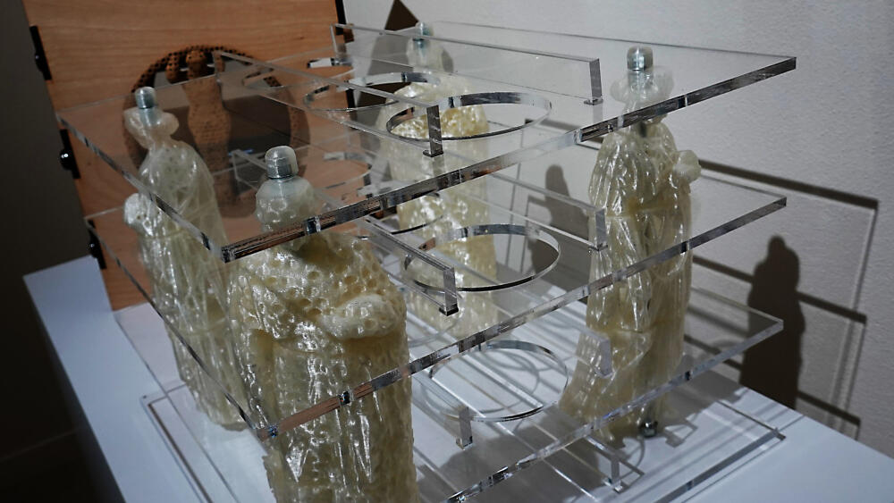 Navzdory názvu výstavy dává mnoho studentů přednost přinejmenším kombinovaným technikám. Například Barbora Blažková (VOŠS a SŠ Nový Bor) pro vinotéku použila plast, dřevo a 3D výtisky.