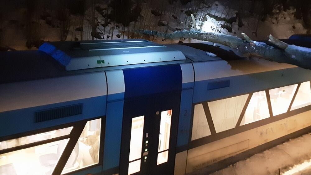 Padlý strom přes vlak, foto twitter HZS LK