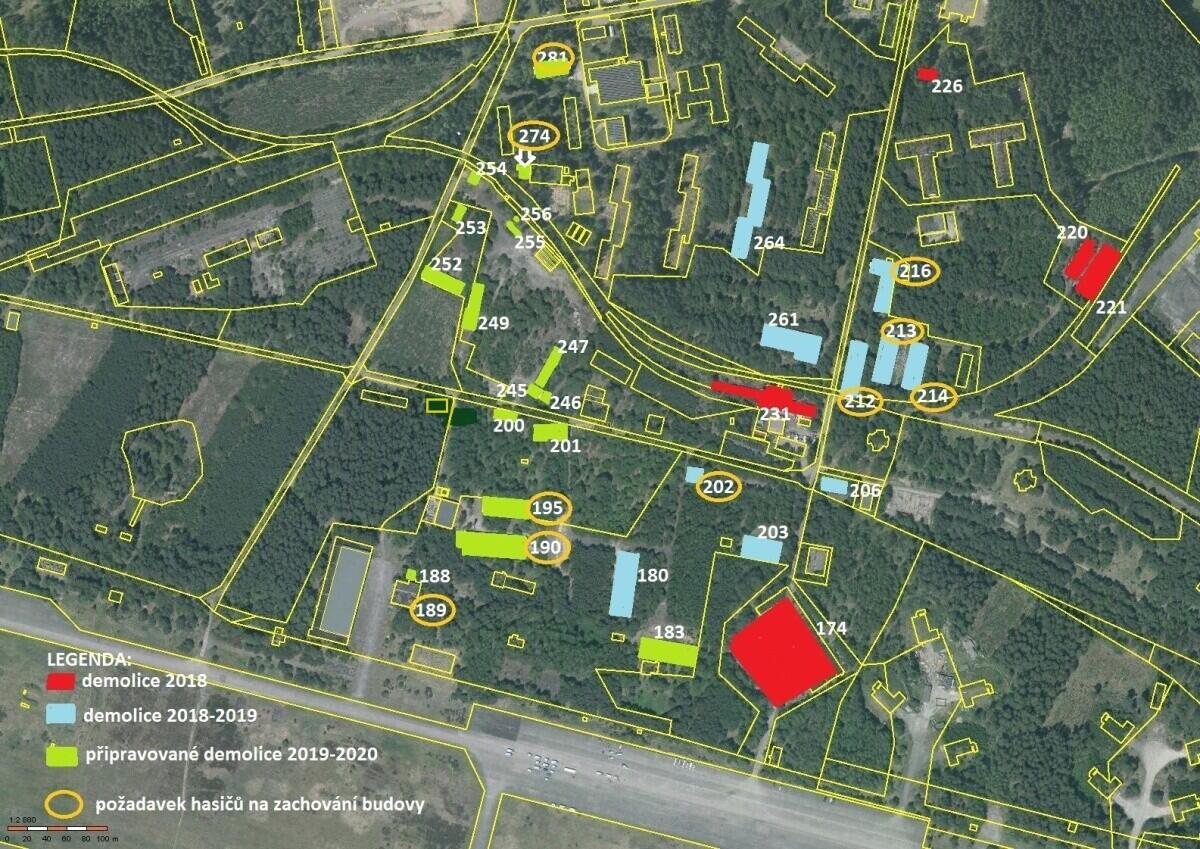 Mapa Hradčany s vyznačením demolic
