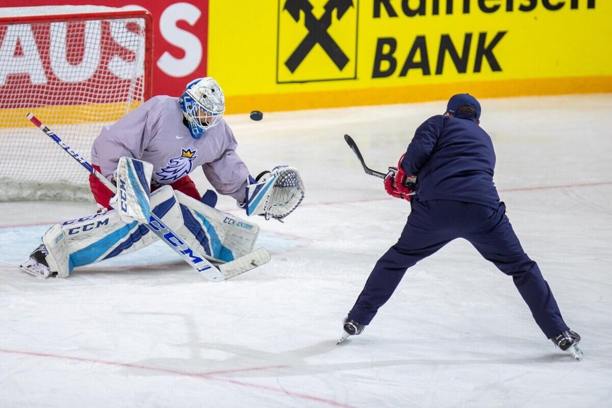 Petr Kváča na tréninku národního týmu, foto: www.hcbilitygri.cz