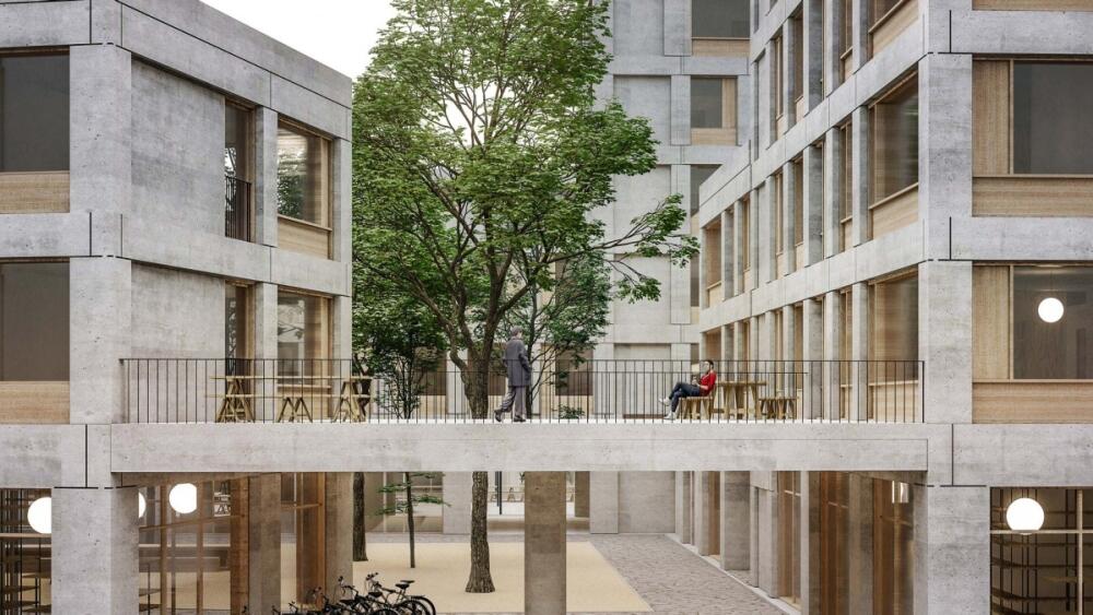 Průhled do studentského dvora přes sdílený balkón. Vizualizace: Tobiáš Hrabec