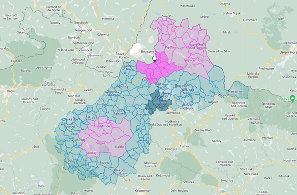 Mapa změn uzavřených pásem II a I