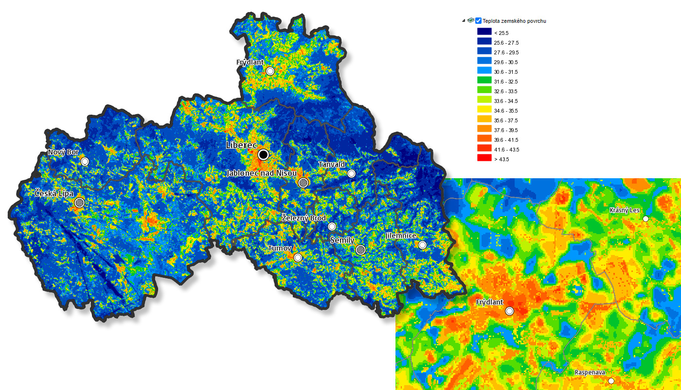 Mapa, teplota povrchu