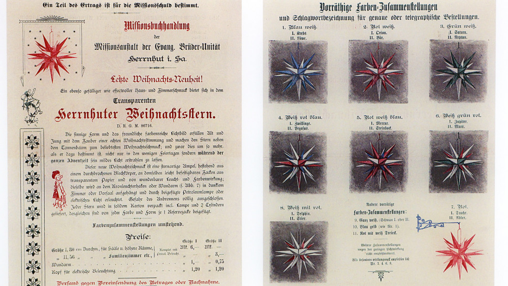 Prospekt z roku 1898, tedy ze samého počátku hvězdné kariéry Herrnhutské hvězdy.