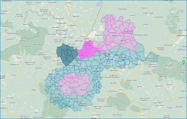 Mapa změn uzavřených pásem II a I 30.4.