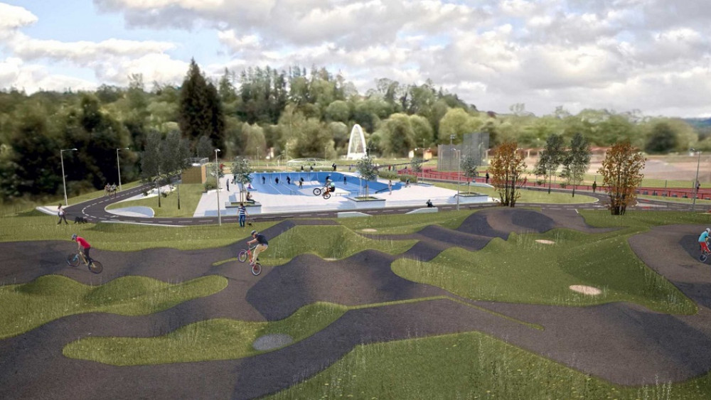 V těsné blízkosti skateparku vznikne pumptrack, který bude rozdělen na dětskou část a část pro začínající i pokročilé jezdce. Vizualizace